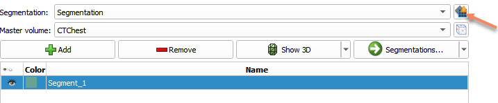 Warning icon appears if slice view axes are not aligned with segmentation axes